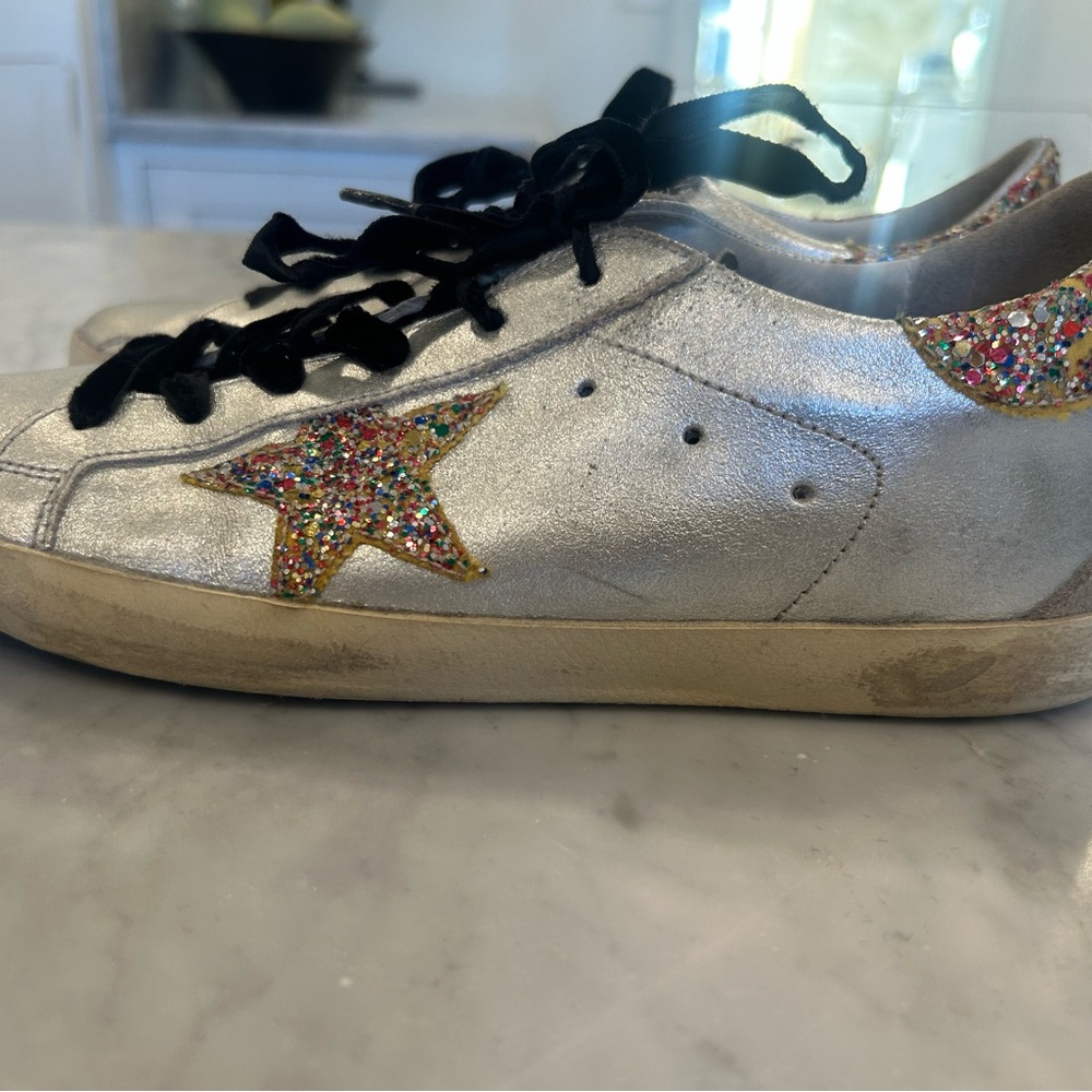 Golden Goose Superstar silver leather glitter  star sz 39 Good Used Condition - Picture 6 of 6